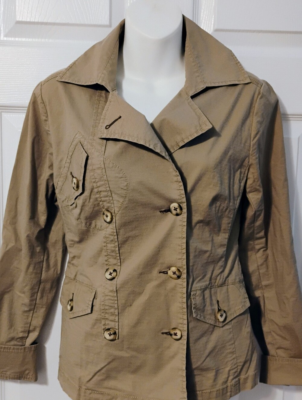 CAbi Beige Double-Breasted Pea Coat